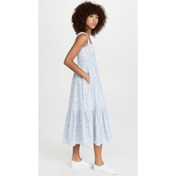 OPT Cotton Isla Dress Blue Paisley Print Sleeveless Smocked - L - Picture 5 of 6